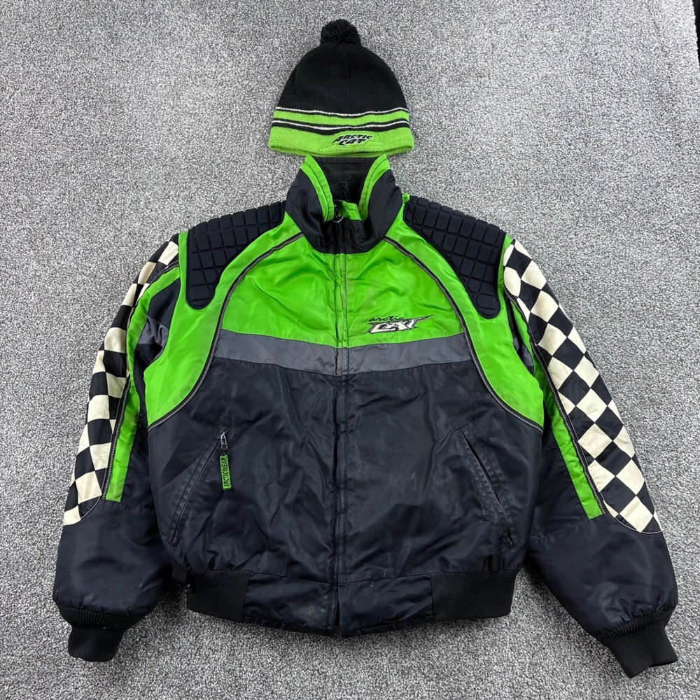 Vintage Arctic Cat Snowmobile Jacket Mens XL Green Black 3-in-1 Checkered